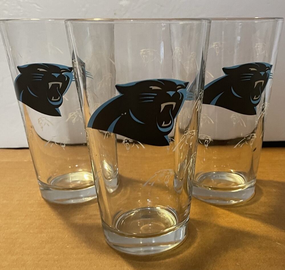 Carolina Panthers Drinking Beer Glasses set of 3 EUC